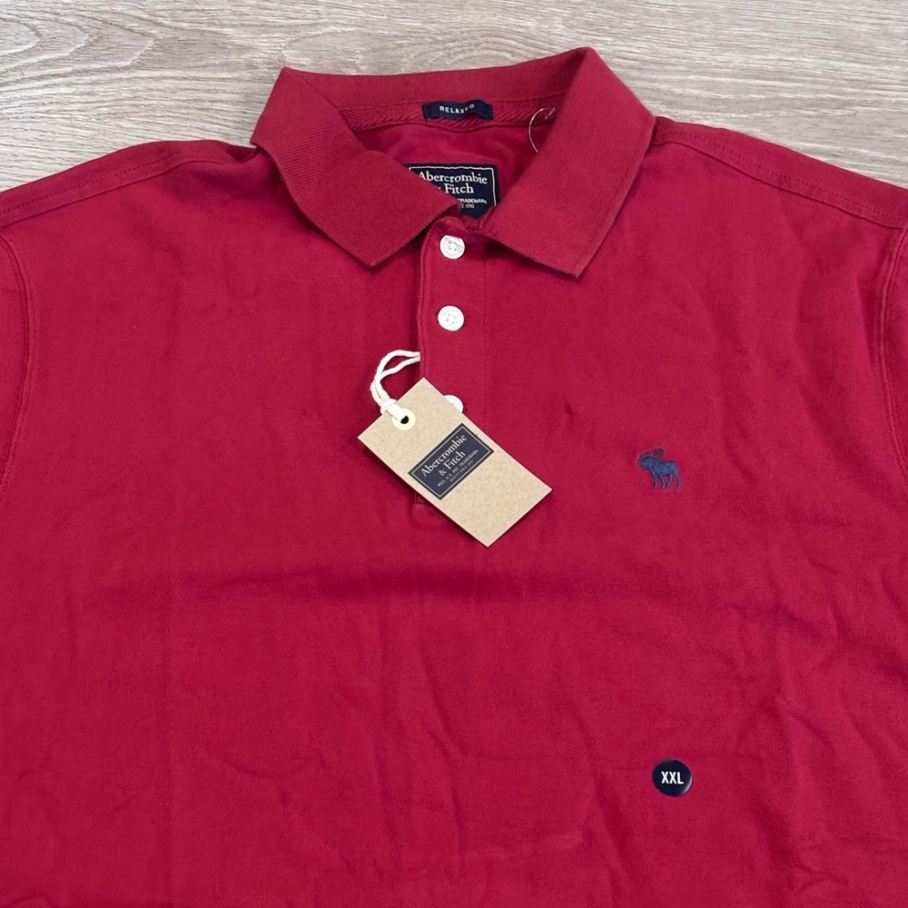 Abercrombie & Fitch Polo Shirt Mens XXL Red Stretch Relaxed Preppy Casual New - Picture 2 of 7
